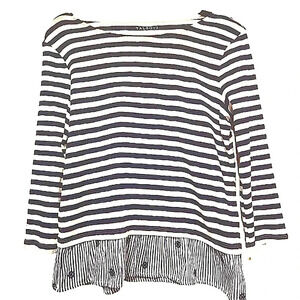 NWOT Talbots 3/4 sleeve nautical striped op & ruffled hem Size Small